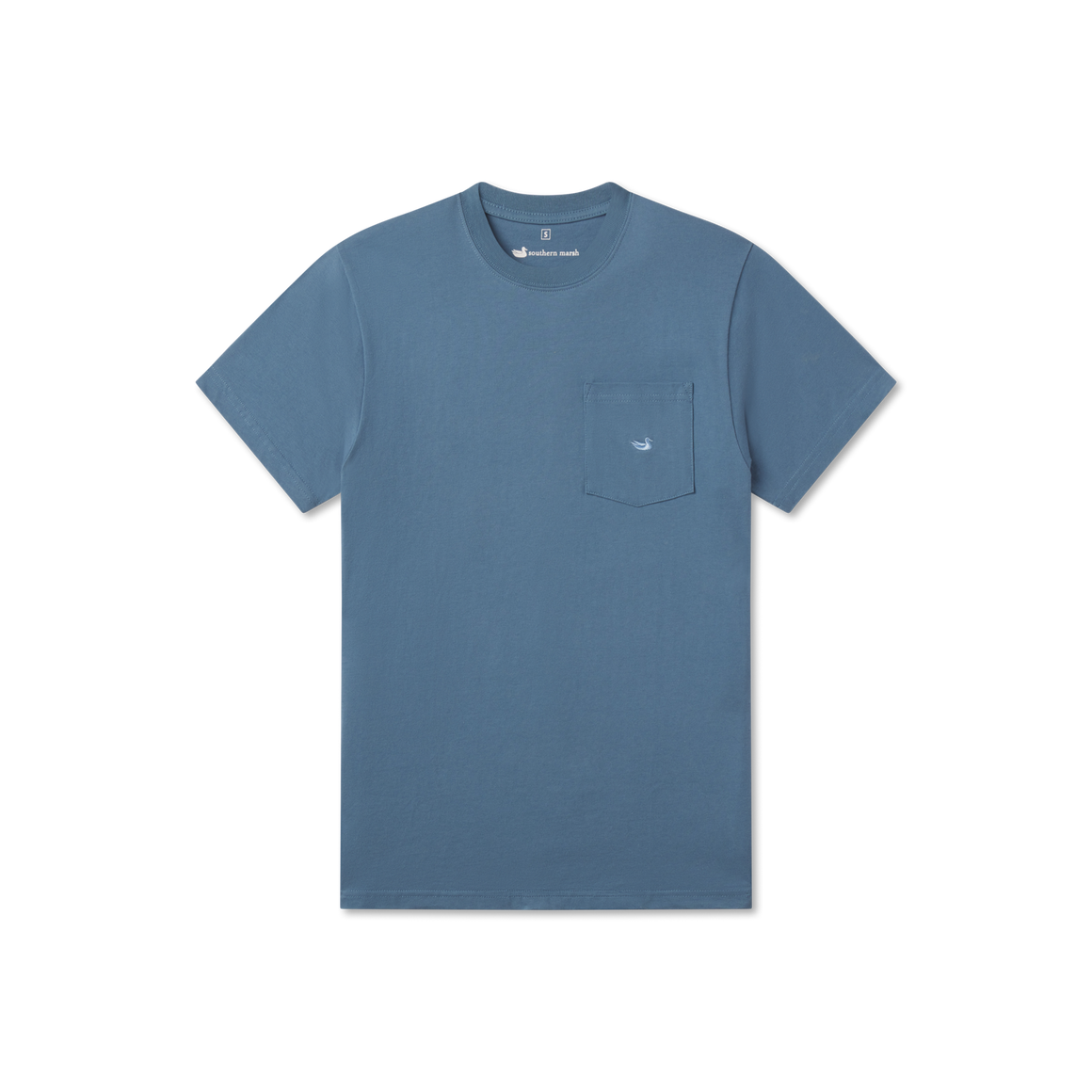 Embroidered Pocket Tee in Slate with Chill Blue Duck