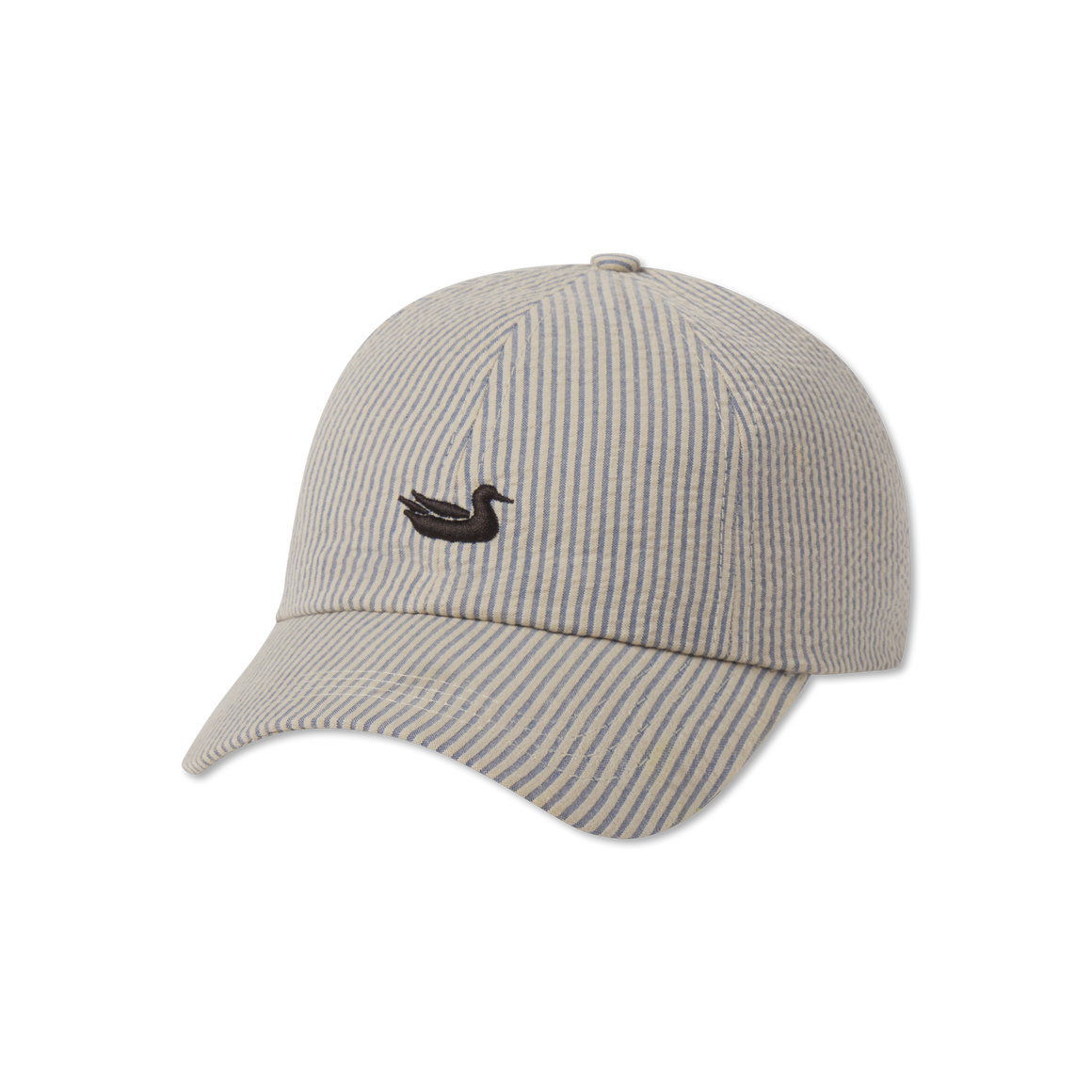 Vintage Seersucker Blue Hat with Brown Duck