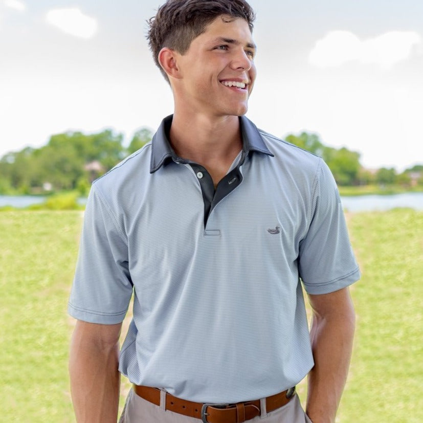 Light Blue and Gray | Bermuda Performance Polo | Hawthorne