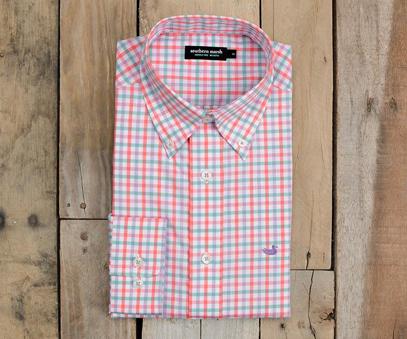 Evans Gingham Dress Shirt | Peach and Green